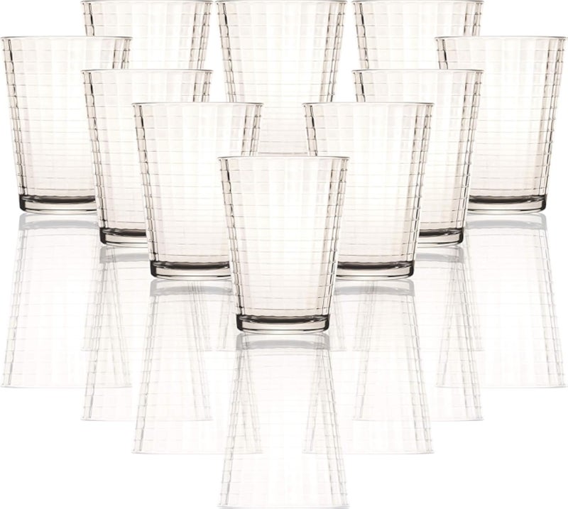 أكواب شرب عصير سيركلوير 40117 ماتريكس، طقم كبير من 10 أكواب، أكواب مشروبات بقاعدة ثقيلة، أكواب شاي مثلج، أدوات زجاجية للترفيه المنزلي والمطبخي للماء والبيرة والويسكي، ديكور بار، شفاف