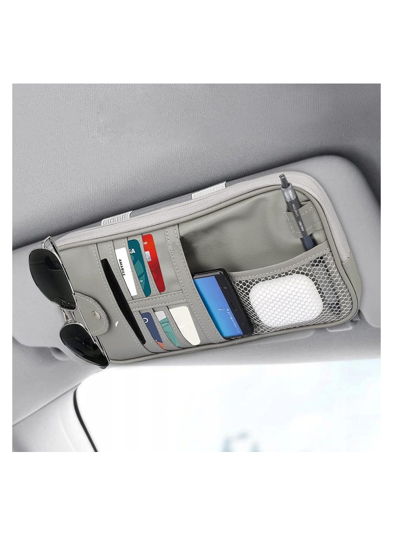 SOLARAE Car Sun Visor Organizer Auto Leather Pocket Organizer Storage Pouch Registration Holder with Multi-Pocket Net Zipper for Car Truck SUV Card License Pen Key Document Sunglasses Interior - Image 1