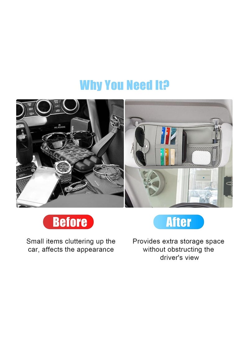 SOLARAE Car Sun Visor Organizer Auto Leather Pocket Organizer Storage Pouch Registration Holder with Multi-Pocket Net Zipper for Car Truck SUV Card License Pen Key Document Sunglasses Interior - Image 5