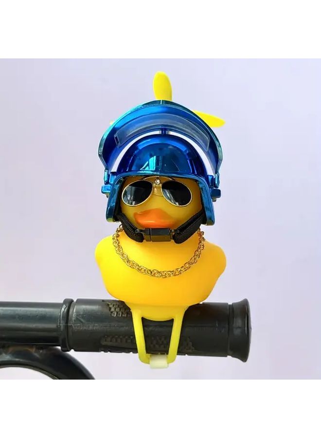 Blue Helmet Handlebar Ornament Cute Rubber Duck With Smiling Face Goggles For Motorcycle Easy Install Durable Gift For Friends And Family - Image 1