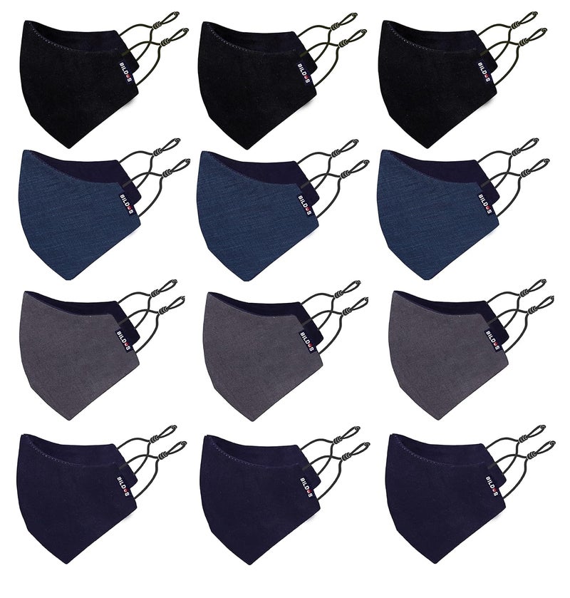 Bildos Unisex Dark Colored Cotton Mask With Adjustable Earloop - Pack of 12 - Image 1