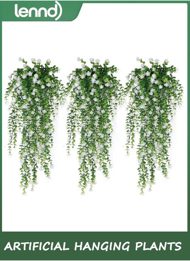 LENND Artificial Hanging Plants Hanging Plant Faux Eucalyptus Leaf Greenery Vine Outdoor UV Resistant Plastic Plants Home Garden Wedding Party Indoor Outdoor Decorations(White)  - Image 1