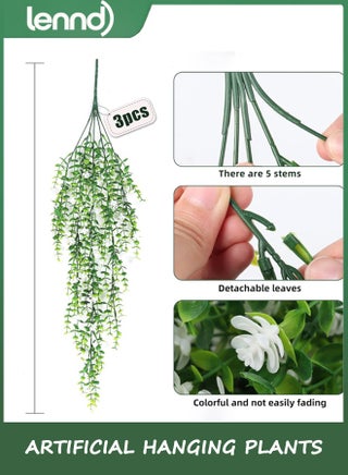 3PCS Artificial Hanging Plants Hanging Plant,Has 9 Flexible Stems, Faux Eucalyptus Leaf Greenery Vine Outdoor UV Resistant Plastic Plants Home Garden Wedding Party Indoor Outdoor Decorations(White) - view 2