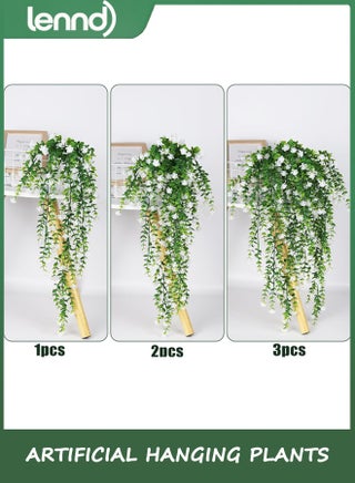 3PCS Artificial Hanging Plants Hanging Plant,Has 9 Flexible Stems, Faux Eucalyptus Leaf Greenery Vine Outdoor UV Resistant Plastic Plants Home Garden Wedding Party Indoor Outdoor Decorations(White) - view 3