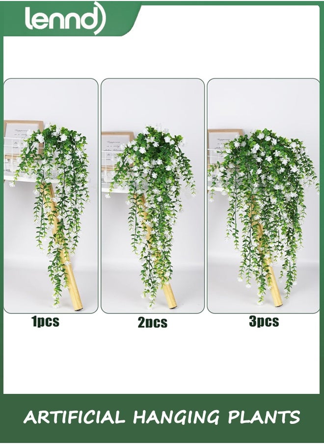 LENND Artificial Hanging Plants Hanging Plant Faux Eucalyptus Leaf Greenery Vine Outdoor UV Resistant Plastic Plants Home Garden Wedding Party Indoor Outdoor Decorations(White)  - Image 3