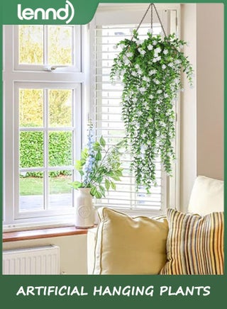 3PCS Artificial Hanging Plants Hanging Plant,Has 9 Flexible Stems, Faux Eucalyptus Leaf Greenery Vine Outdoor UV Resistant Plastic Plants Home Garden Wedding Party Indoor Outdoor Decorations(White) - view 4