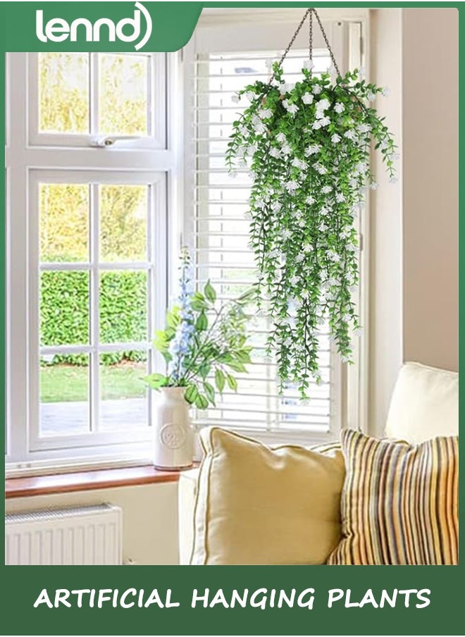 LENND Artificial Hanging Plants Hanging Plant Faux Eucalyptus Leaf Greenery Vine Outdoor UV Resistant Plastic Plants Home Garden Wedding Party Indoor Outdoor Decorations(White)  - Image 4