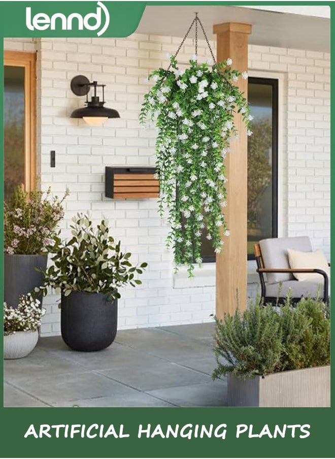 LENND Artificial Hanging Plants Hanging Plant Faux Eucalyptus Leaf Greenery Vine Outdoor UV Resistant Plastic Plants Home Garden Wedding Party Indoor Outdoor Decorations(White)  - Image 5