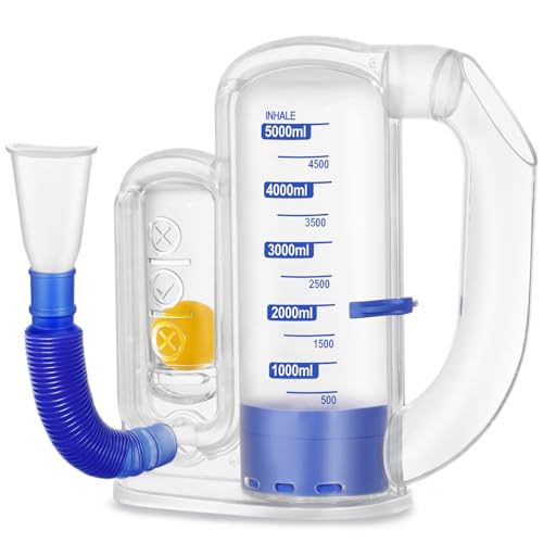 Incentive Spirometer Adult Breathing Exercise Device for Lungs Deep Breathing Trainer for Adults 5000ml Volume Measurement with Flow Rate Indicator