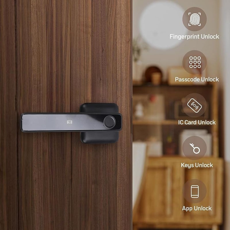 قفل الباب الذكي بمقبض مع 5 طرق للفتح: بصمة الإصبع، رمز سري، دخول بدون مفتاح، قفل تلقائي - Image 3
