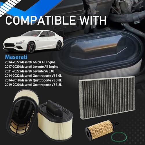 YzusGomumu 4PCS Engine Air Filter + Oil Filter + Cabin Air Filte Compatible with 2014-2022 Maserati Ghibli Levante Quattroporte All Engine Replaces# 670001545 670005021 000311401 - Image 3