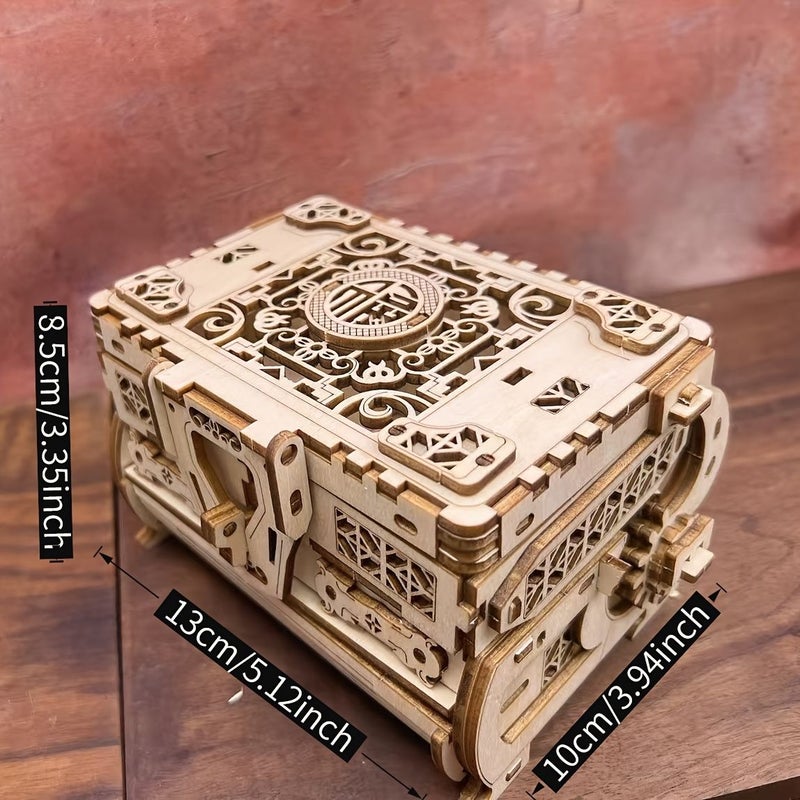 A Classic 3D Wooden Puzzle Jewelry Box Handcrafted Mechanical Treasure Chest Display Model - Image 2