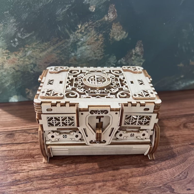 A Classic 3D Wooden Puzzle Jewelry Box Handcrafted Mechanical Treasure Chest Display Model - Image 1