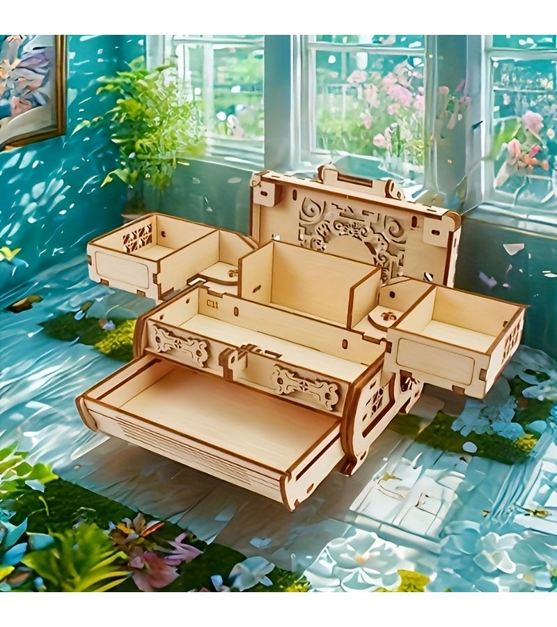 A Classic 3D Wooden Puzzle Jewelry Box Handcrafted Mechanical Treasure Chest Display Model - Image 5