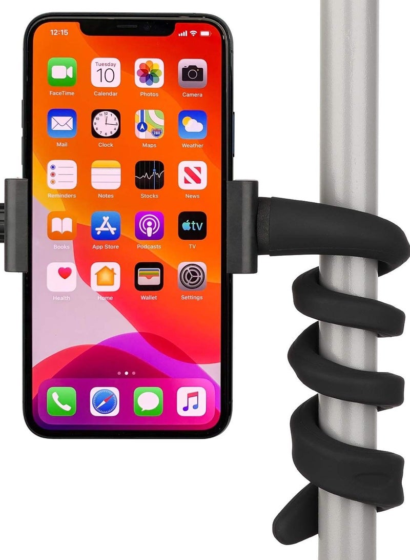 Y&D Portable Flexible Cell Phone Holder Stand for Treadmill, Spin Bike, Bed, Car, Kitchen, Desk, Grocery Shopping Cart,Compatible with iPhone, Android, GoPro, DSLR, Action Camera(Black)  - Image 1