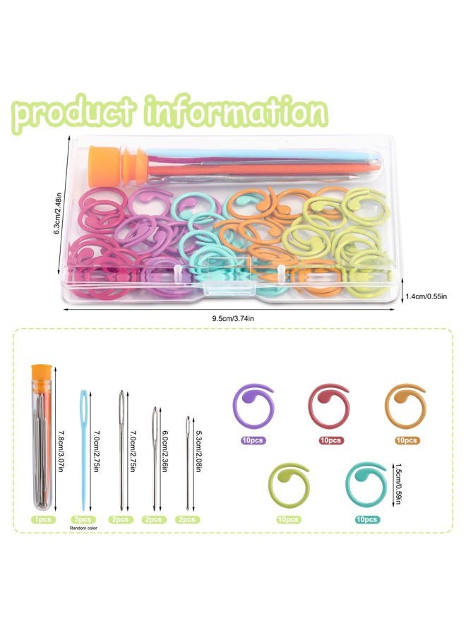 Lokunn 50 Pcs Metal Stitch Markers, 5 Color Helical-Shaped Crochet Markers Ring, 9 Pcs Large Eye Blunt Sewing Needles with Storage Box for DIY and Craft Sewing - Image 2