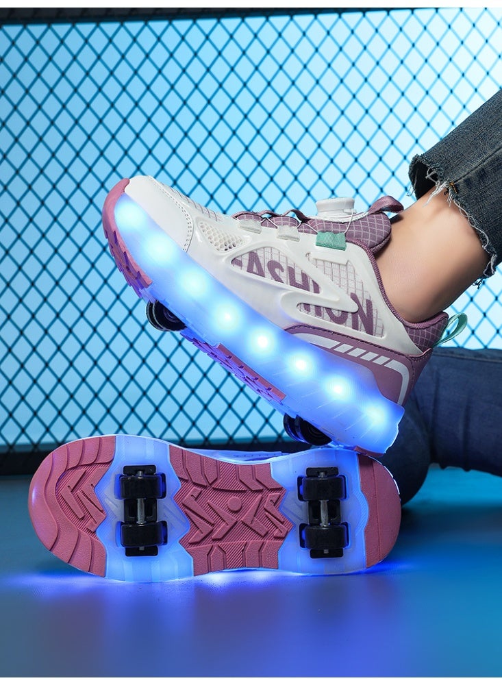 LITTLE ROCKZ Kids Four Wheel Roller Shoes Rechargeable LED Flash Light Sneaker Skate Heelys Shoes Pink - Image 4