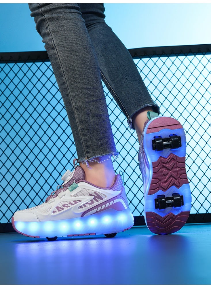 LITTLE ROCKZ Kids Four Wheel Roller Shoes Rechargeable LED Flash Light Sneaker Skate Heelys Shoes Pink - Image 5
