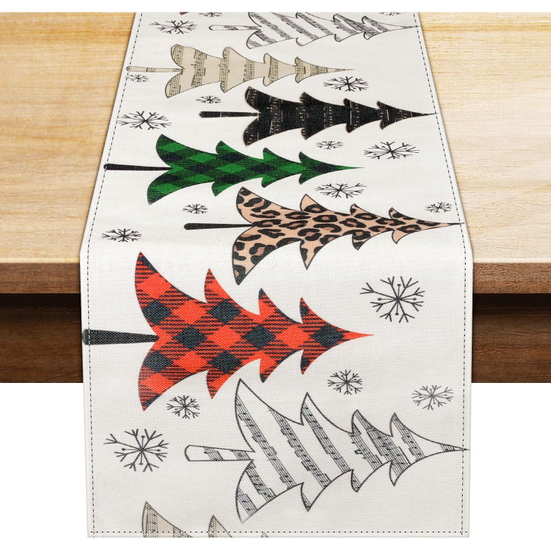 FINPAC FINPAC Christmas Trees Merry Xmas Table Runner 72 Inches Plaid Long Seasonal Winter Holiday Farmhouse Style Table Decoration Festival Decor Accessory Christmas Tree
