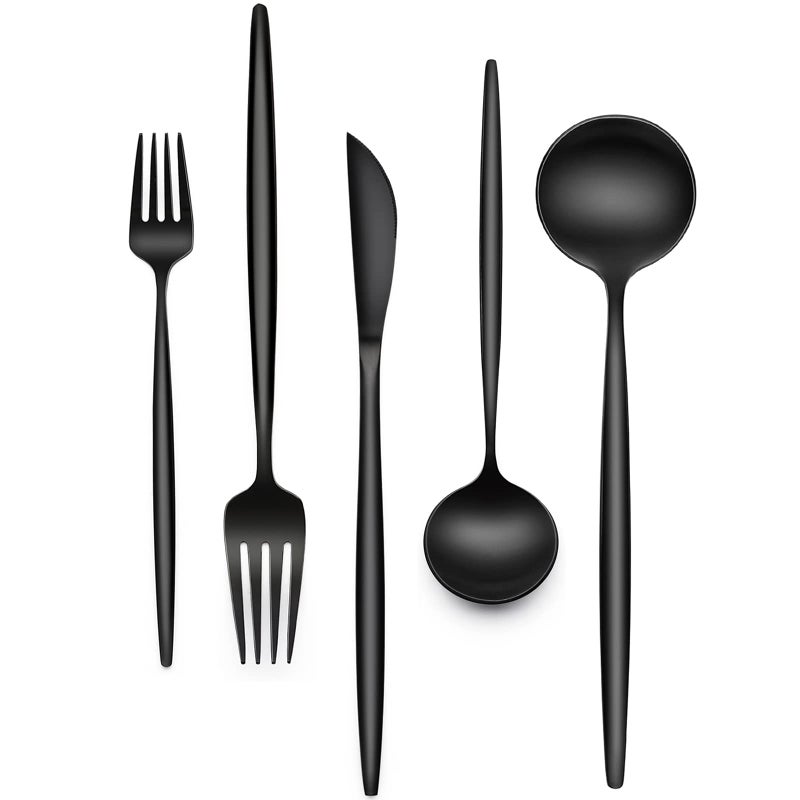 30Piece Black Silverware Set Flatware Set for 6 FoodGrade Stainless Steel Tableware Cutlery Set Utensil Sets Kitchen Cutlery for Home Office Restaurant Hotel