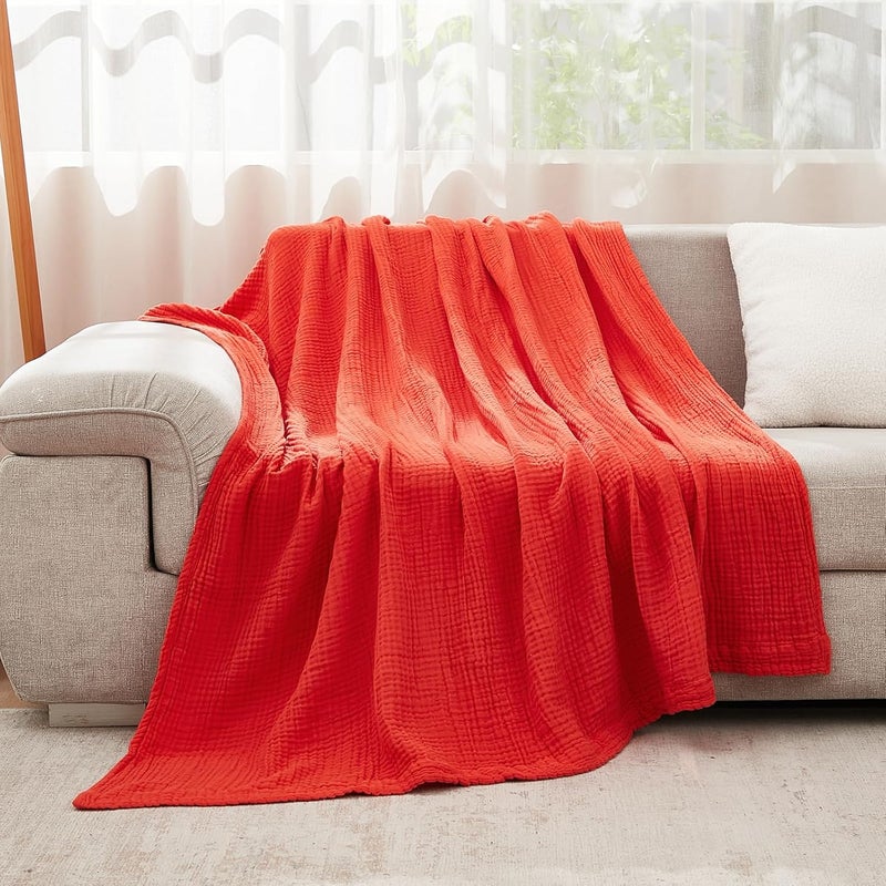 EMME Cotton Twin Blanket - 100% Muslin Soft, Breathable Gauze - All Season, Pre-Washed - Orange Rust, 60"x80" - Image 5