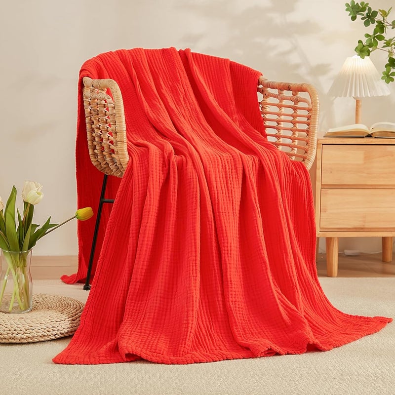 EMME Cotton Twin Blanket - 100% Muslin Soft, Breathable Gauze - All Season, Pre-Washed - Orange Rust, 60"x80" - Image 2