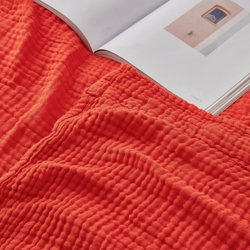 EMME Cotton Twin Blanket - 100% Muslin Soft, Breathable Gauze - All Season, Pre-Washed - Orange Rust, 60"x80" - Image 1