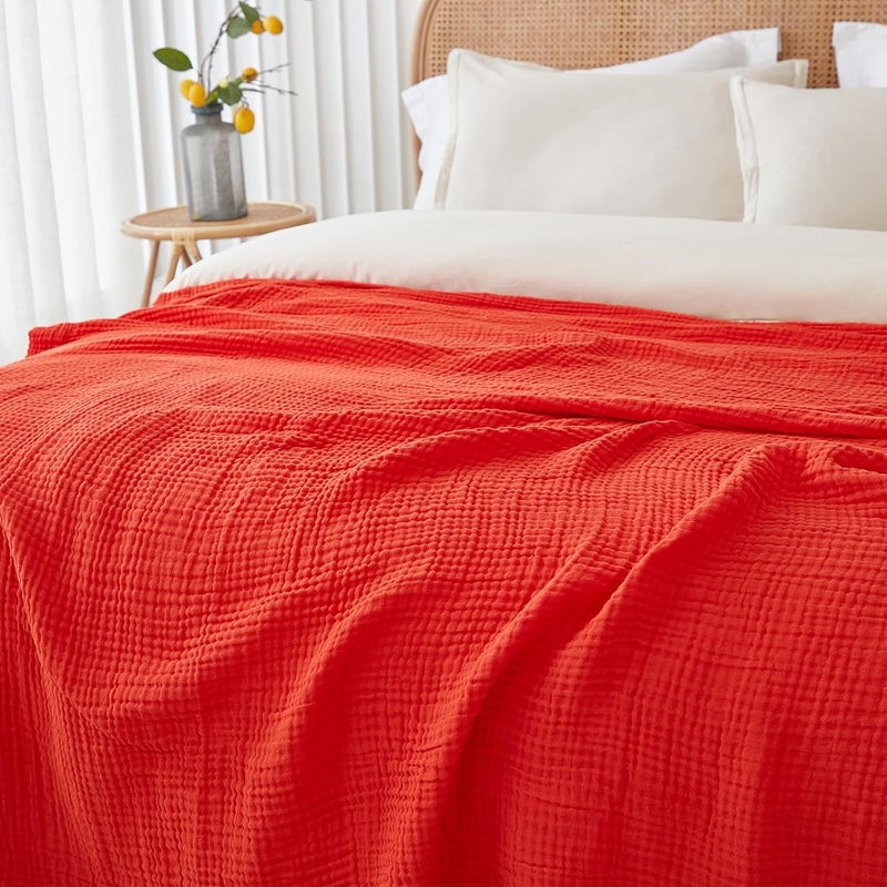 EMME Cotton Twin Blanket - 100% Muslin Soft, Breathable Gauze - All Season, Pre-Washed - Orange Rust, 60"x80" - Image 4