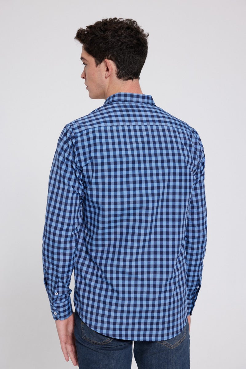 D'S DAMAT D'S Groom Slim Fit Blue Checkered Plaid Shirt 7HC02ORT09265 - Image 4
