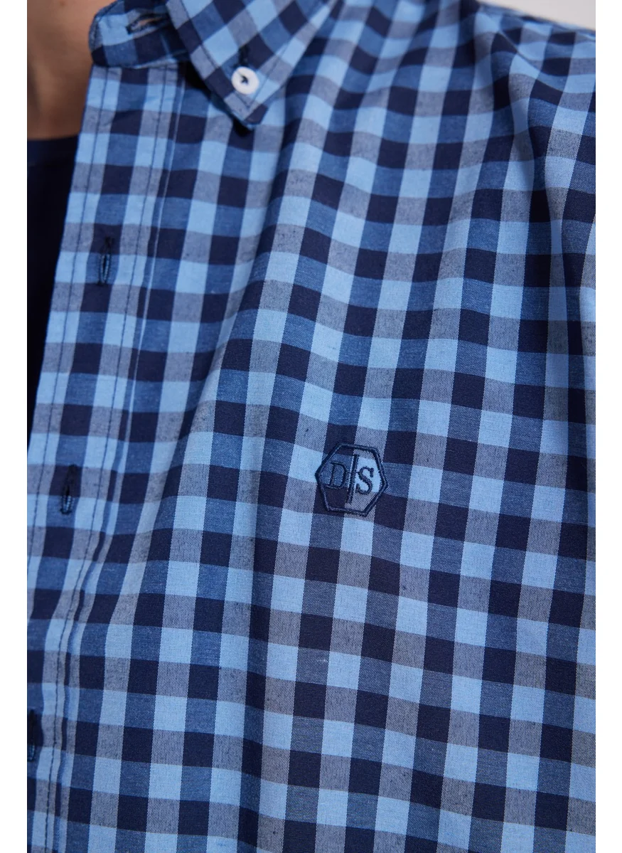 D'S DAMAT D'S Groom Slim Fit Blue Checkered Plaid Shirt 7HC02ORT09265