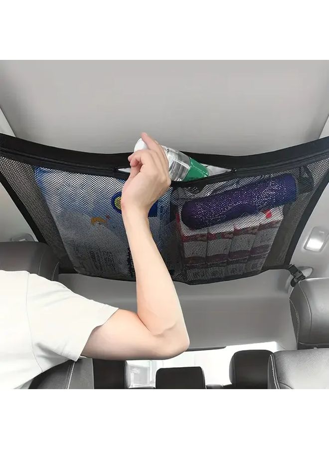 Large Capacity Black Car Ceiling Storage Net Organizer With Easy Hang Installation - Image 1