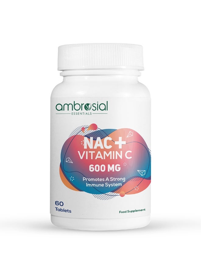 Ambrosial N-Acetyl Cysteine Supplement with Vitamin C – NAC 600mg + Vitamin C 80mg – 60 Vegetarian Tablets – Daily Wellness Supplement - Image 1