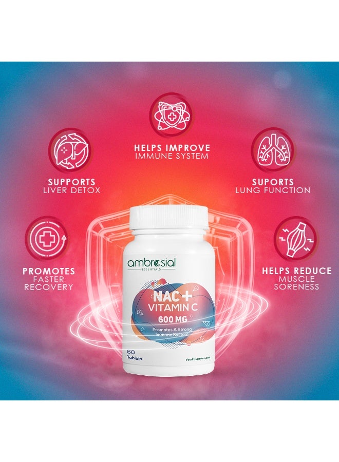 Ambrosial N-Acetyl Cysteine Supplement with Vitamin C – NAC 600mg + Vitamin C 80mg – 60 Vegetarian Tablets – Daily Wellness Supplement - Image 2