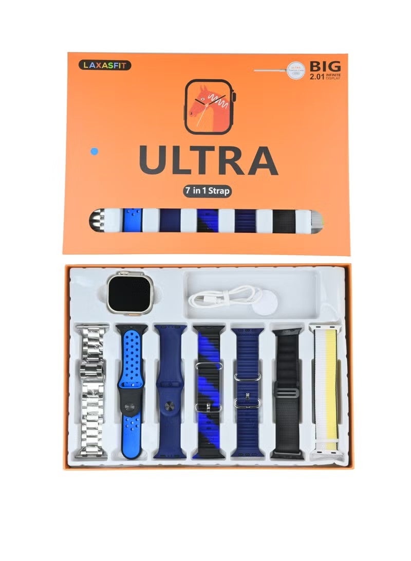 Ultra ساعة ذكية فائقة 7 في 1 مع متتبع صحة ولياقة بدنية وساعة رياضية مع 6 أحزمة استبدال إضافية - Image 1