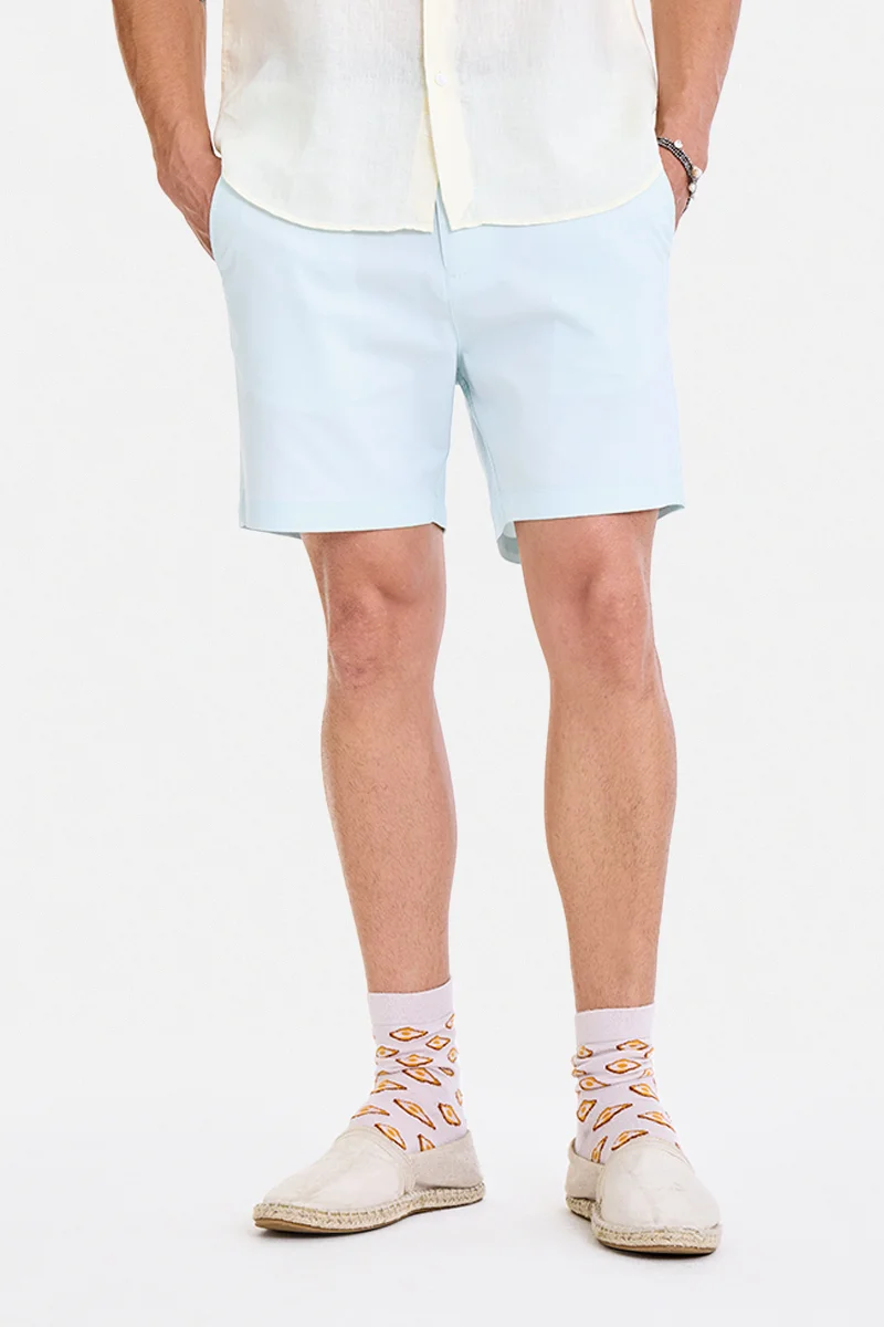 سنيتش Sky Blue Solid Relaxed Casual Shorts
