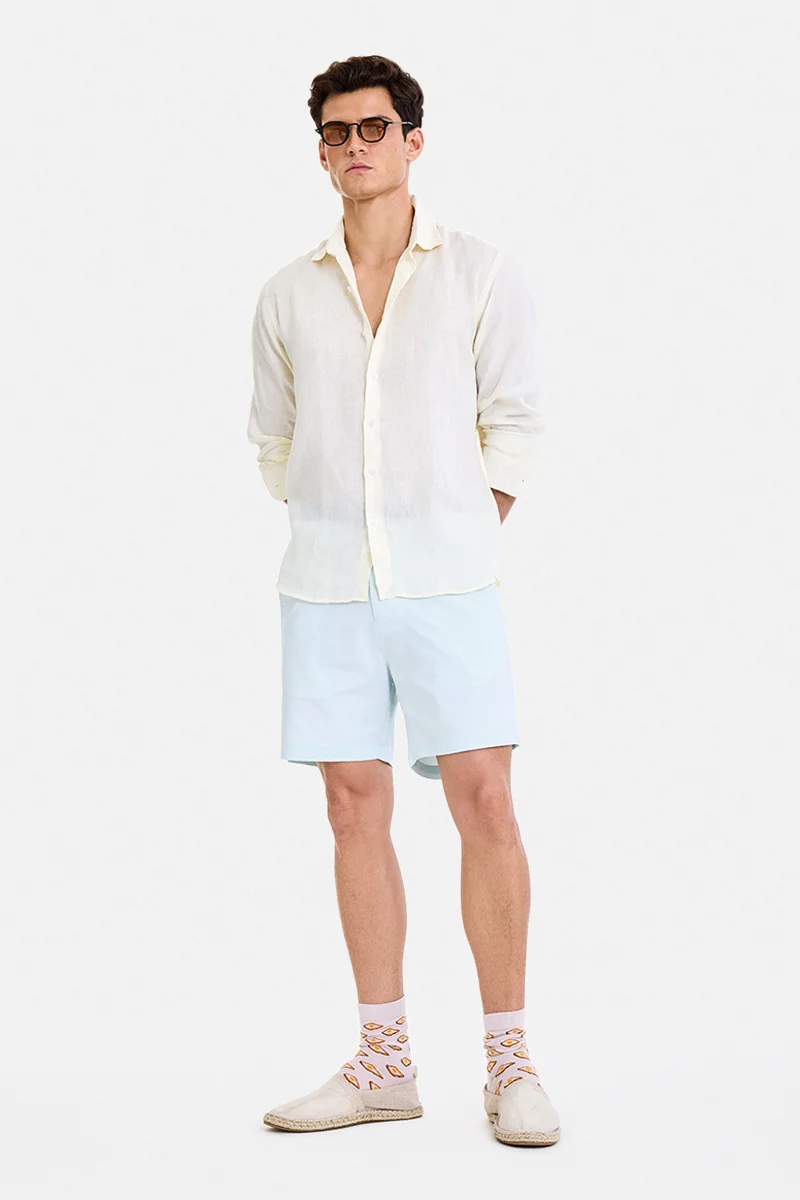 سنيتش Sky Blue Solid Relaxed Casual Shorts