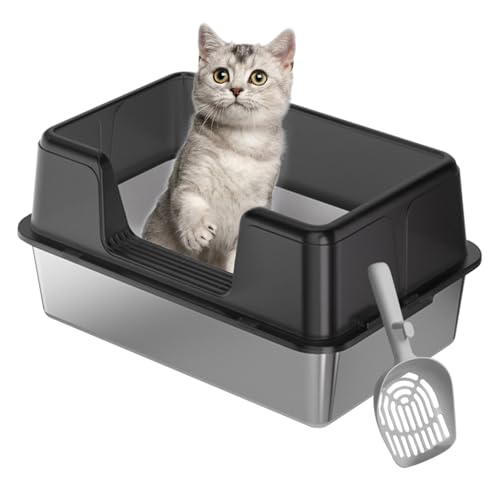 Qpets® Stainless Steel Cat Litter Box - Open Large Size with Scoop & High Fence, Anti-Splash Design - 50x23x35CM - Image 1