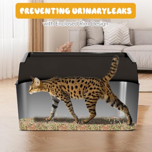 Qpets® Stainless Steel Cat Litter Box - Open Large Size with Scoop & High Fence, Anti-Splash Design - 50x23x35CM - Image 5