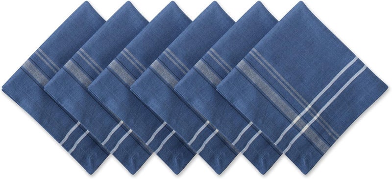 DII French Stripe Tabletop Collection Farmhouse Style Dining Table Linen Napkin Set, 20x20, Blue Chambray, 6 Piece - Image 1