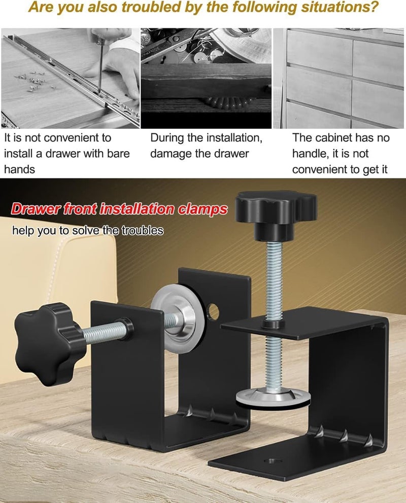 BEANPRECOY 2 Pcs Drawer Front Installation Clamp, Heavy Duty C-Clamp Base Stand Stainless Steel Tiger Clamp, Metal Desk Mounting Clamp for Woodworking Fixed Repair Home Improvement - Image 5