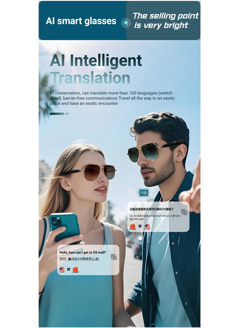 Generic Smart Glasses with AI, Polarized Sunglasses with Bluetooth Speaker, Athletic, Outdoor, Sports UV Protection and Voice Control, Smart AI translation Glasses and Headphones, Translation in 144 languages, AI Chat, Music, Assistant via Bluetooth 5.4-blue  - Image 4