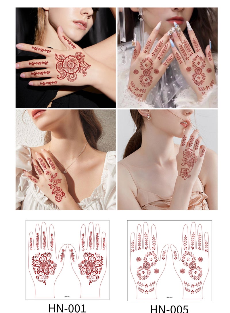 9 Sheets of New Red Henna Art Tattoo Stickers Full Hand Mehndi Design Waterproof Temporary Tattoos - Image 1