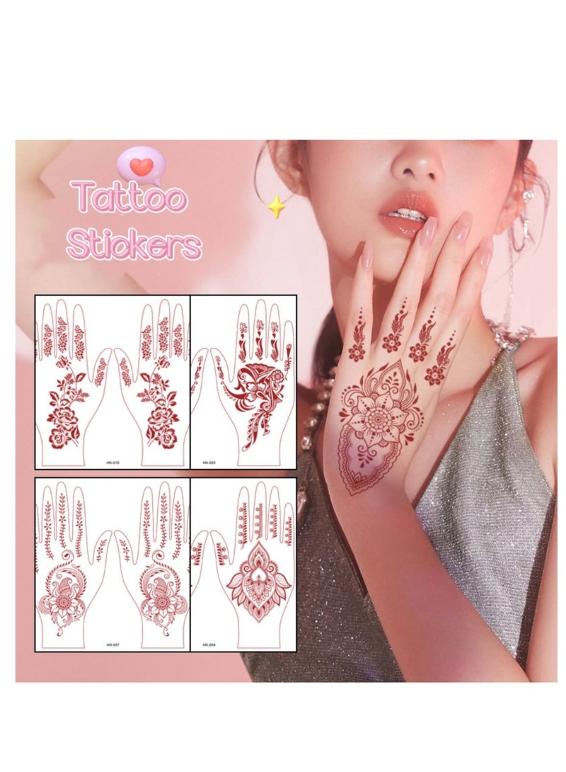 9 Sheets of New Red Henna Art Tattoo Stickers Full Hand Mehndi Design Waterproof Temporary Tattoos - Image 3