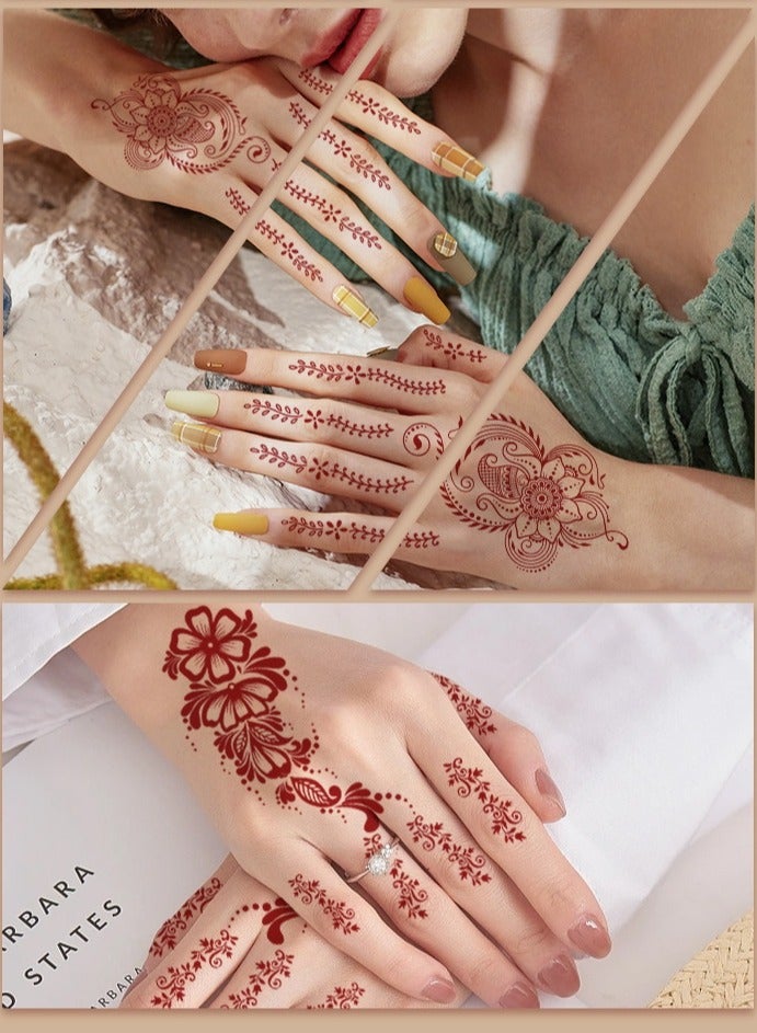9 Sheets of New Red Henna Art Tattoo Stickers Full Hand Mehndi Design Waterproof Temporary Tattoos - Image 4