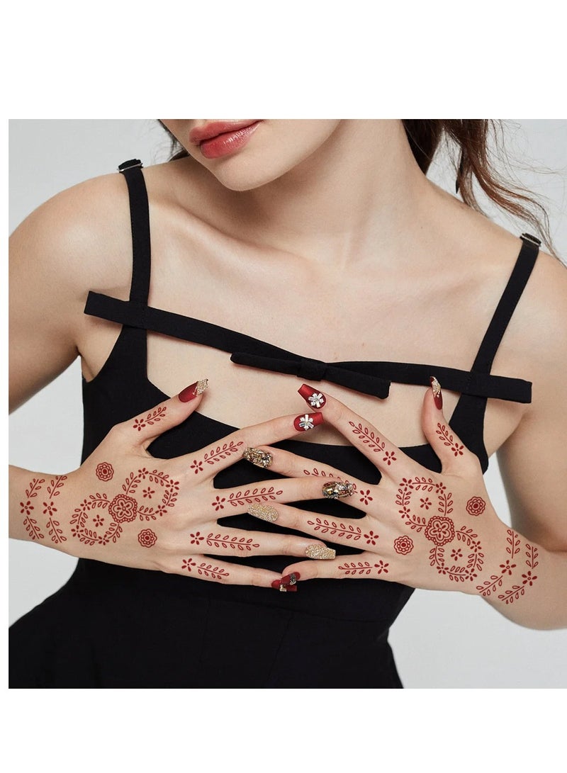 9 Sheets of New Red Henna Art Tattoo Stickers Full Hand Mehndi Design Waterproof Temporary Tattoos - Image 5