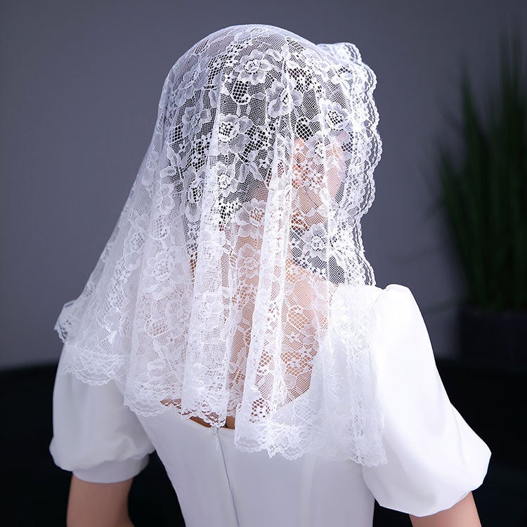 Bridal Lace Headscarf, Prayer Headdress, Veil, Short Gauze Shawl, Single Layer Veil - Image 4