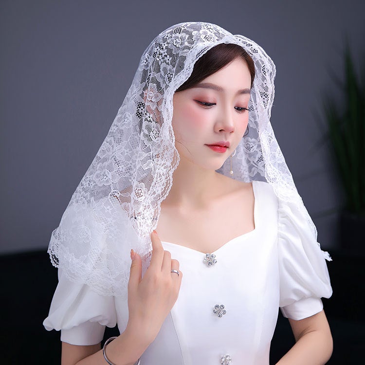 Bridal Lace Headscarf, Prayer Headdress, Veil, Short Gauze Shawl, Single Layer Veil - Image 3
