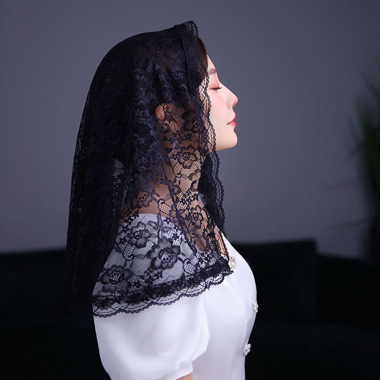 Bridal Lace Headscarf, Prayer Headdress, Veil, Short Gauze Shawl, Single Layer Veil - Image 5