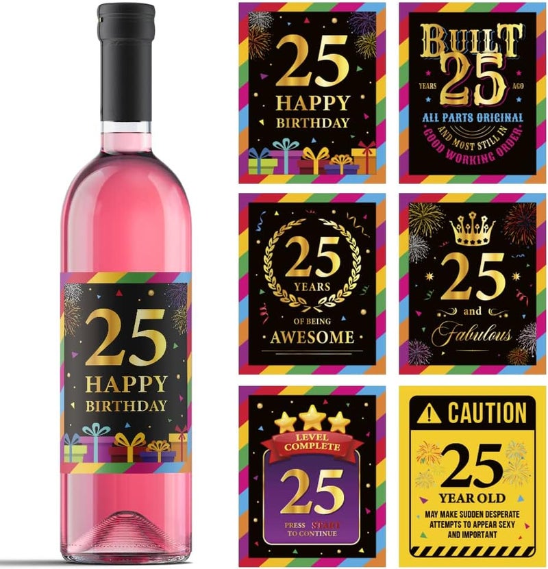 Paintio 25th Birthday Wine Labels - Wine Bottle Stickers Birthday Supplies for 25 Years Old Happy Birthday Party - Gift Idea for Birthday Anniversary - 25th Birthday Party Decorations [Set of 6] - Image 1