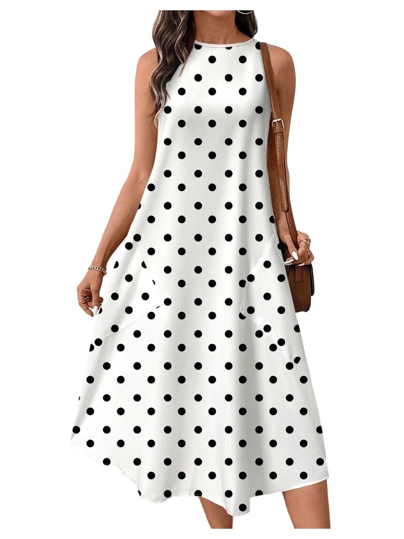 Verdusa Women's Vintage Polka Dots Tank Dress Sleeveless Crew Neck Flowy Midi Dresses Multicolor Large - Image 1